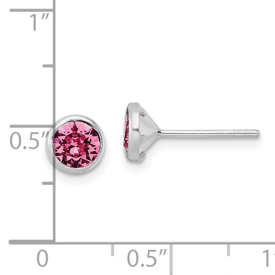 Sterling Silver Rhod-plated Polished 5mm Pink Crystal Bezel Stud Earrings Earrings