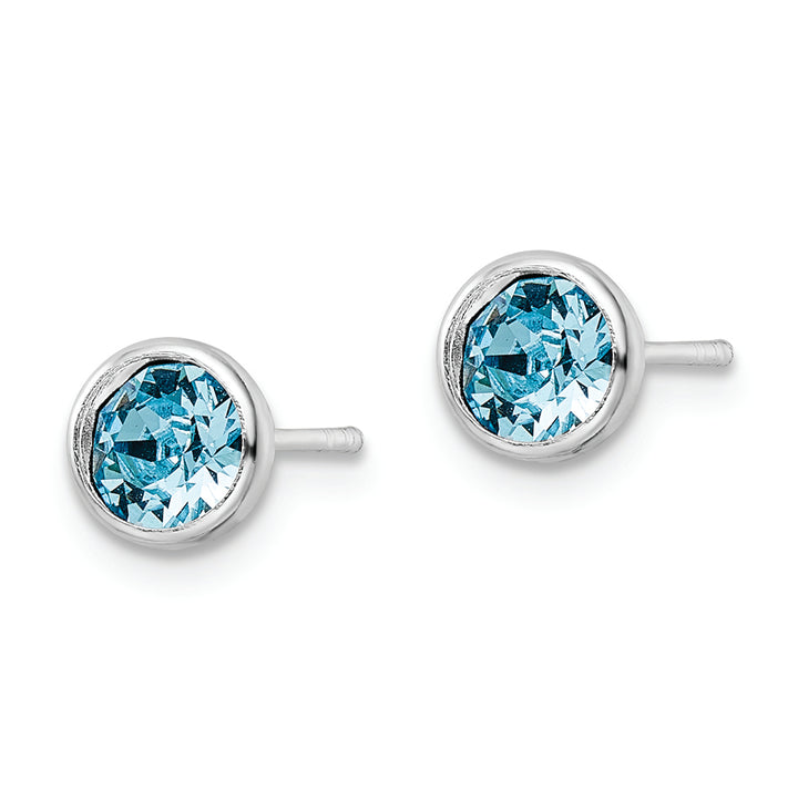 Sterling Silver Rhodium-plated Polished Blue Crystal Bezel Stud Earrings Earrings