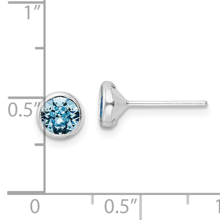 Sterling Silver Rhodium-plated Polished Blue Crystal Bezel Stud Earrings Earrings