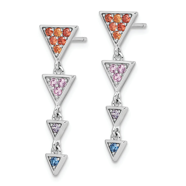 Sterling Silver Rhodium-plated Multicolor CZ Post Dangle Earrings Earrings