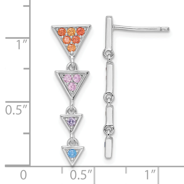 Sterling Silver Rhodium-plated Multicolor CZ Post Dangle Earrings Earrings