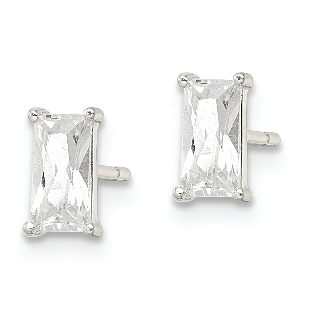 Sterling Silver Polished 6x3mm Emerald-shape CZ Stud Earrings Earrings