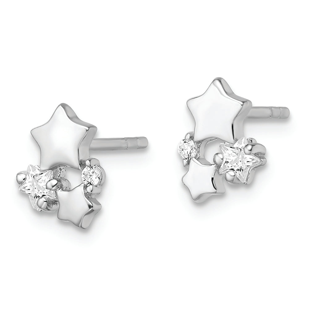 Sterling Silver Rhodium-plated Polished CZ Stars Post Earrings Earrings