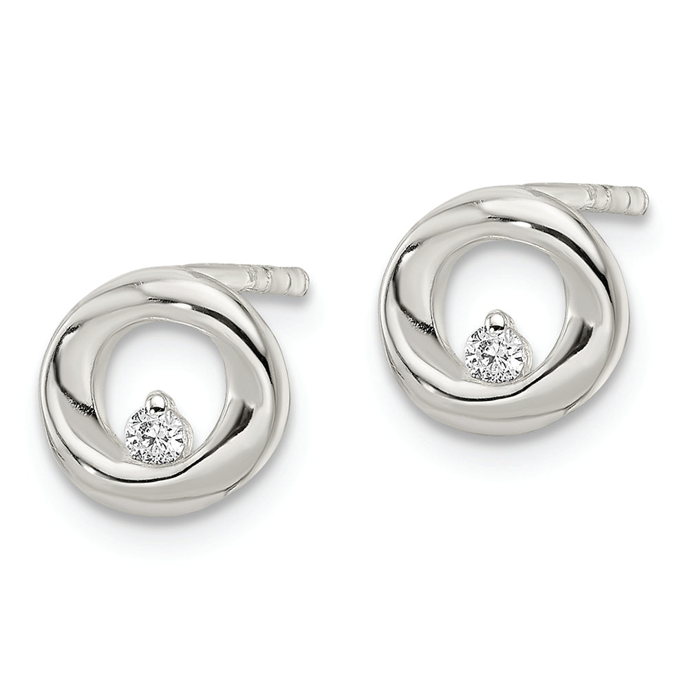 Sterling Silver Polished CZ Circle Post Earrings Earrings