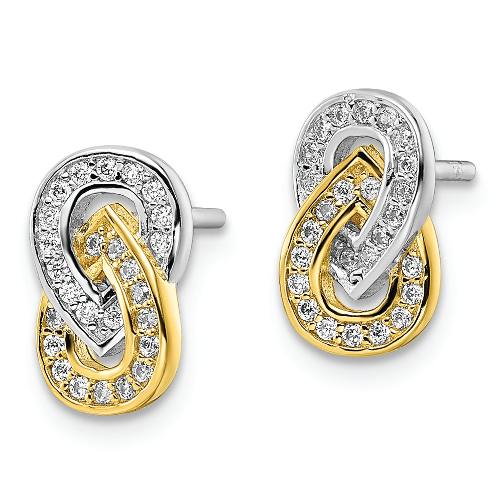 Sterling Silver RH-plated & Gold-plated CZ Teardrop Infinity Post Earrings Earrings