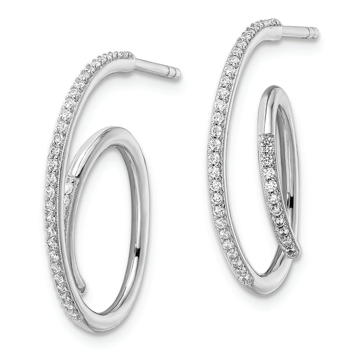 Sterling Silver Rhodium-plated CZ Fancy J Hoop Post Earrings Earrings