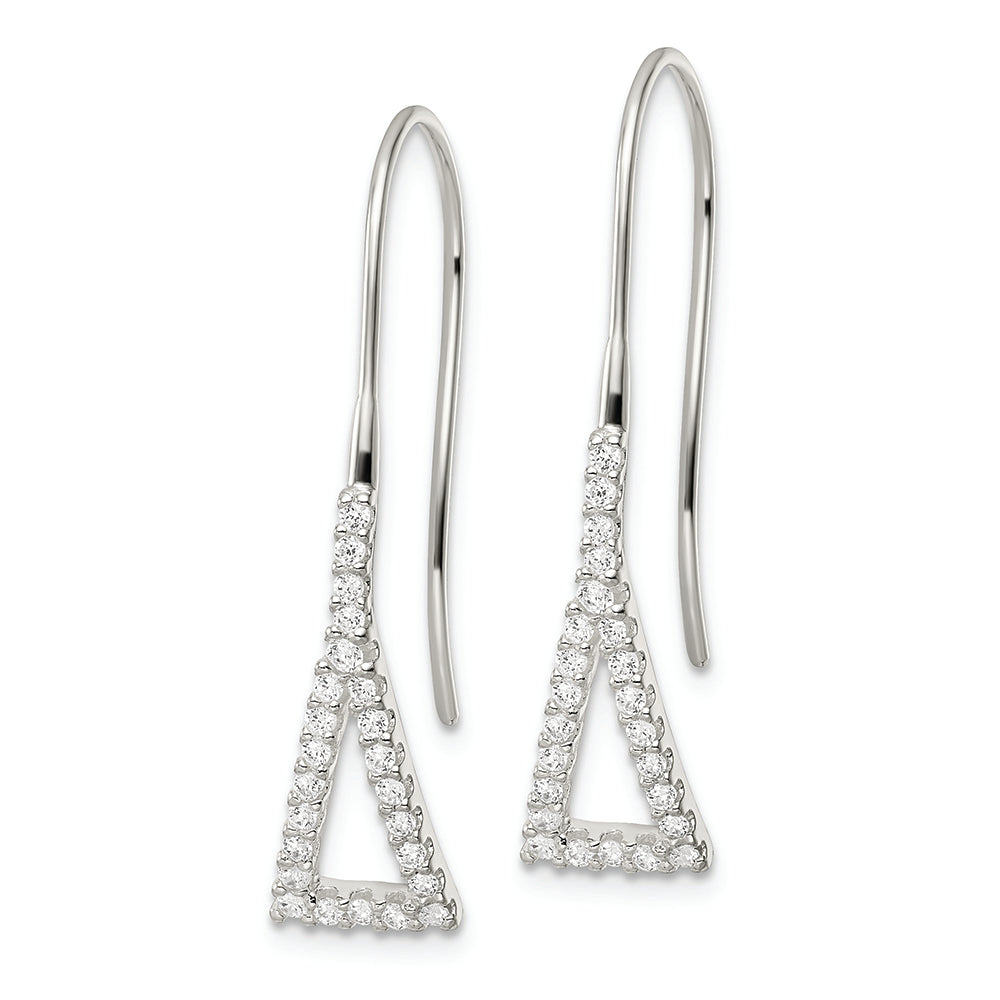 Sterling Silver Polished Triangle CZ Dangle Earrings Earrings