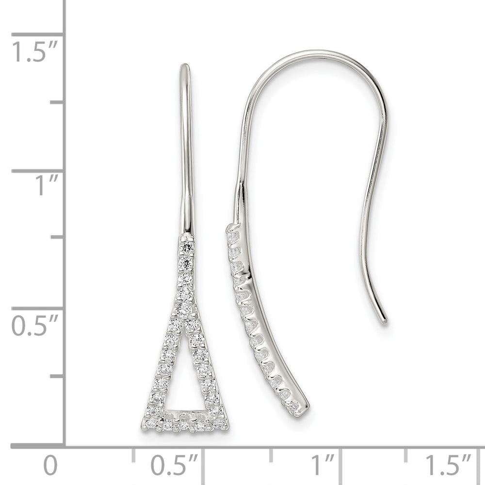 Sterling Silver Polished Triangle CZ Dangle Earrings Earrings