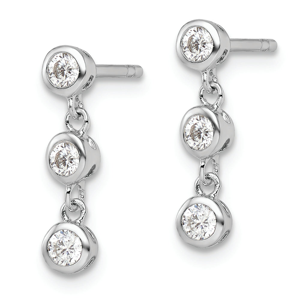 Sterling Silver Rhodium-plated Polished Three CZ Post Dangle Earrings Earrings