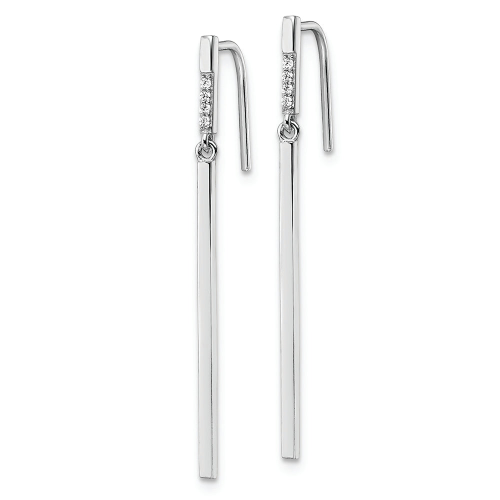 Sterling Silver Rhodium-plated Polished CZ Bar Dangle Earrings Earrings