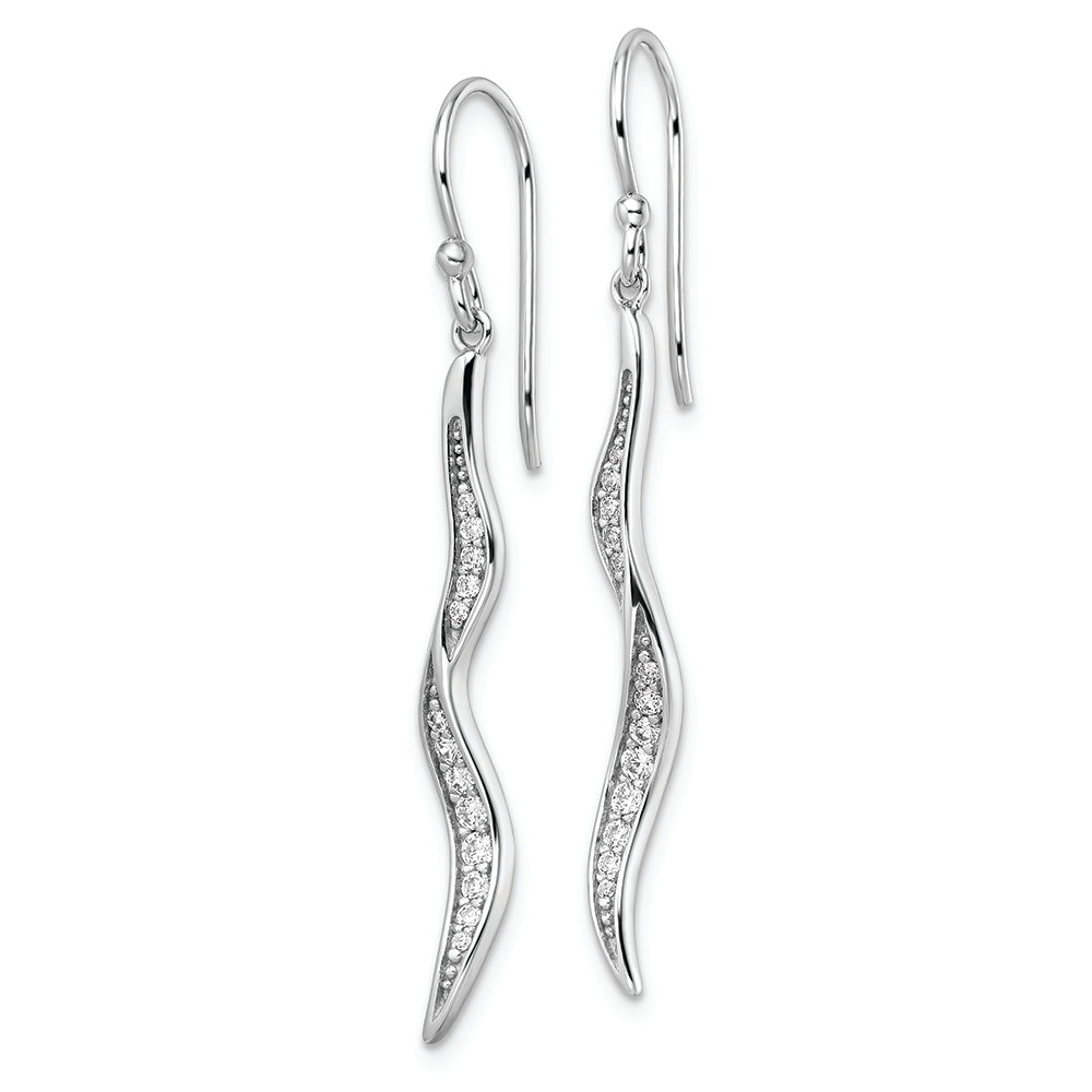 Sterling Silver Rhodium-plated Polished CZ Wavy Dangle Earrings Earrings