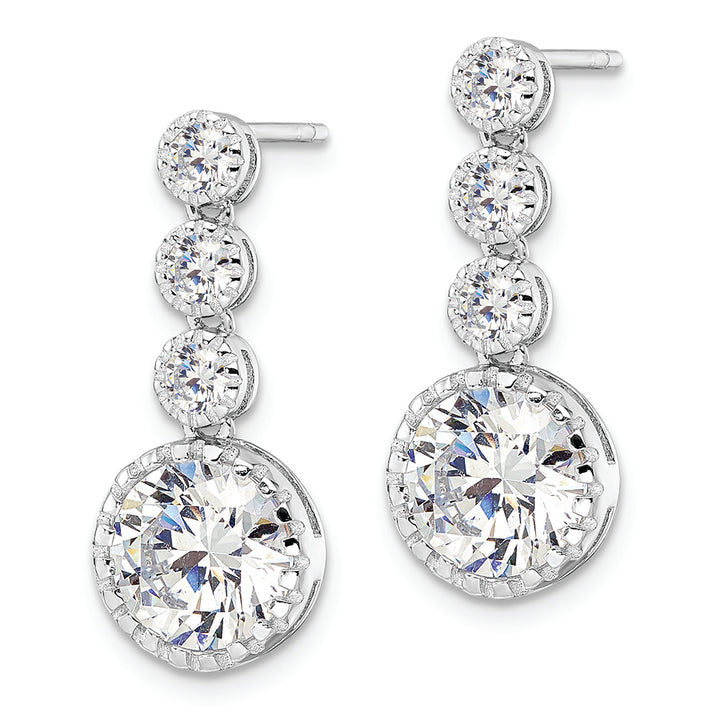 Sterling Silver Rhodium-plated Polished Round CZ Post Dangle Earrings Earrings