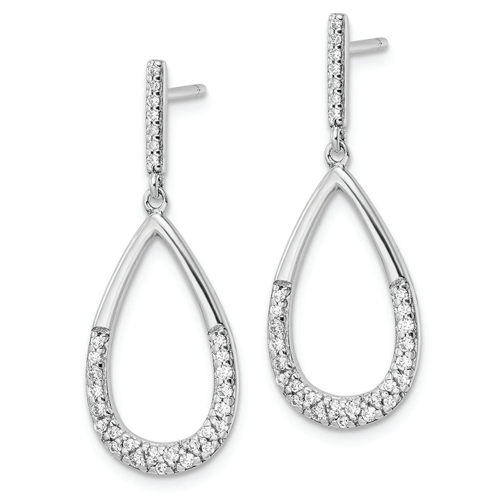 Sterling Silver Rhodium-plated Polished CZ Teardrop Dangle Post Earrings Earrings