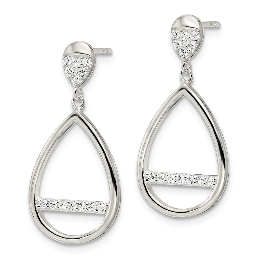 Sterling Silver Polished Teardrop Dangle CZ Post Earrings Earrings