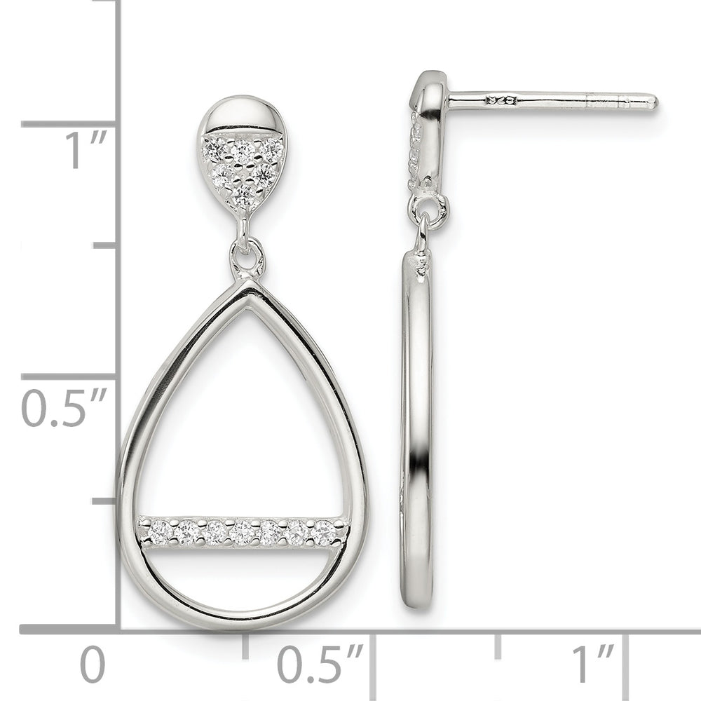 Sterling Silver Polished Teardrop Dangle CZ Post Earrings Earrings