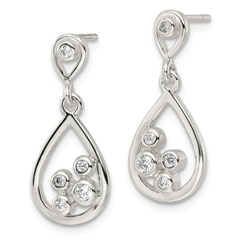 Sterling Silver Polished CZ Teardrop Dangle Post Earrings Earrings