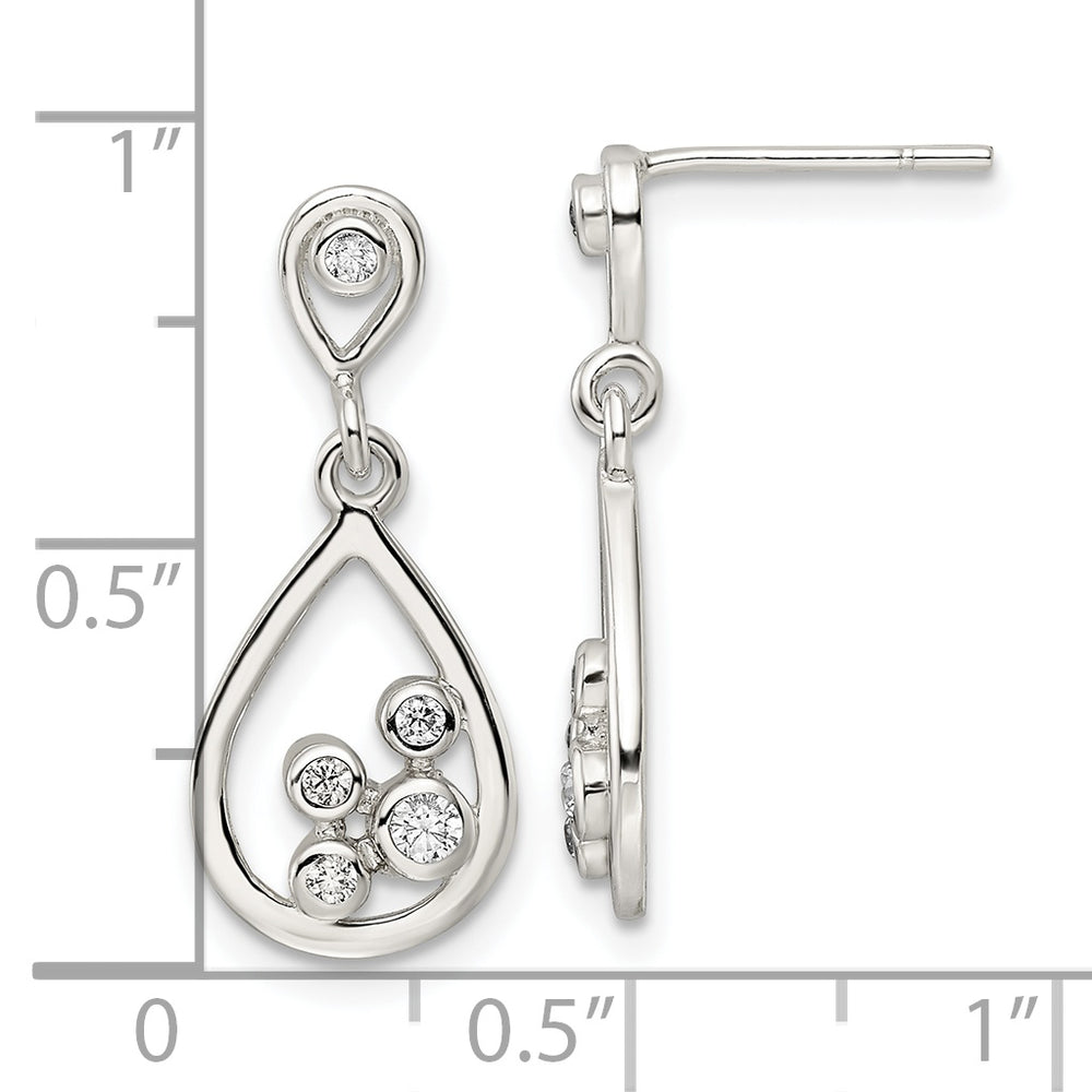 Sterling Silver Polished CZ Teardrop Dangle Post Earrings Earrings