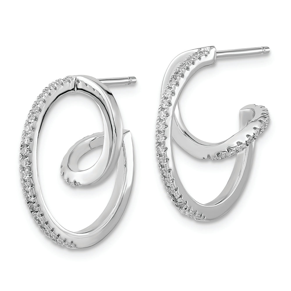 Sterling Silver Rhodium-plated CZ Twisted Hoop Earrings Earrings