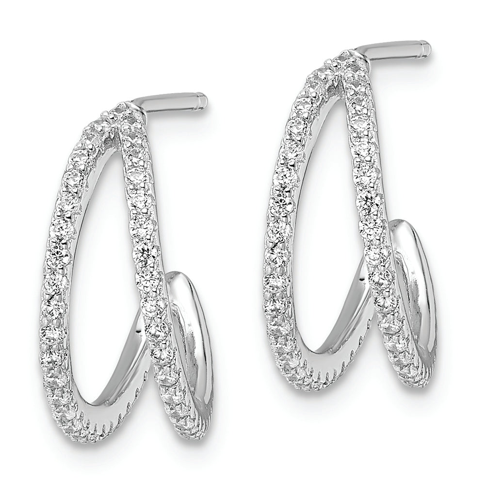 Sterling Silver Polished Rhodium-plated CZ Post Hoop Earrings Earrings