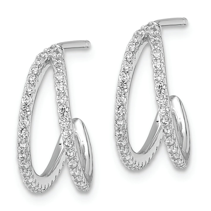 Sterling Silver Polished Rhodium-plated CZ Post Hoop Earrings Earrings