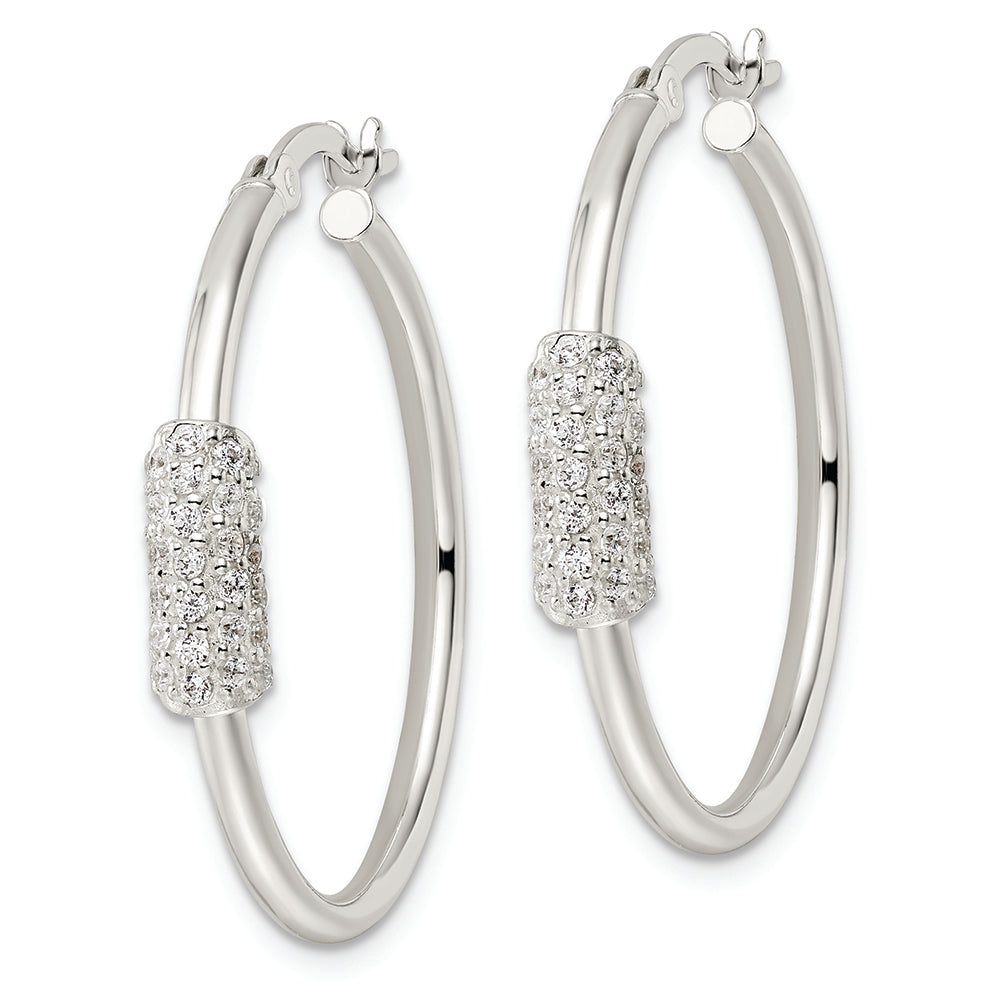 Sterling Silver Polished and CZ Circle Hoop Earrings Earrings