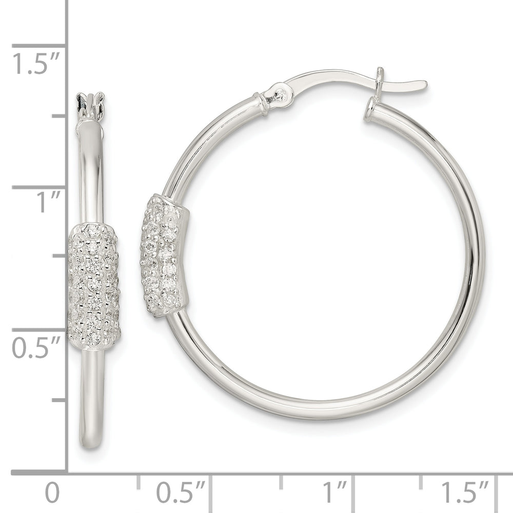 Sterling Silver Polished and CZ Circle Hoop Earrings Earrings