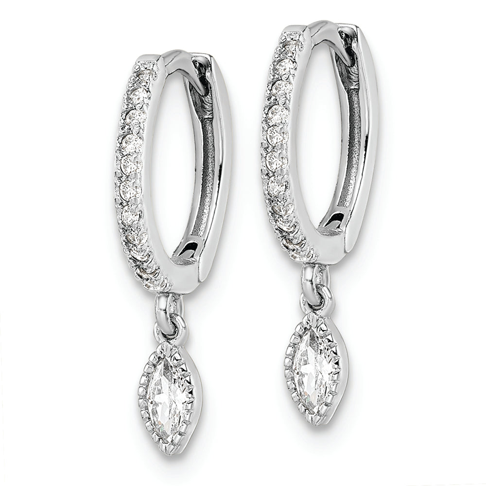 Sterling Silver Rhodium-plated Polished CZ Hinged Hoop Earrings Earrings