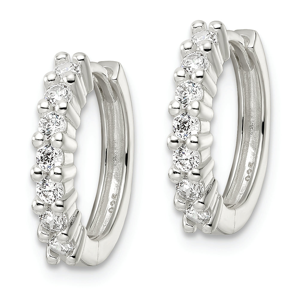 Sterling Silver Polished CZ Hinged Hoop Earrings Earrings