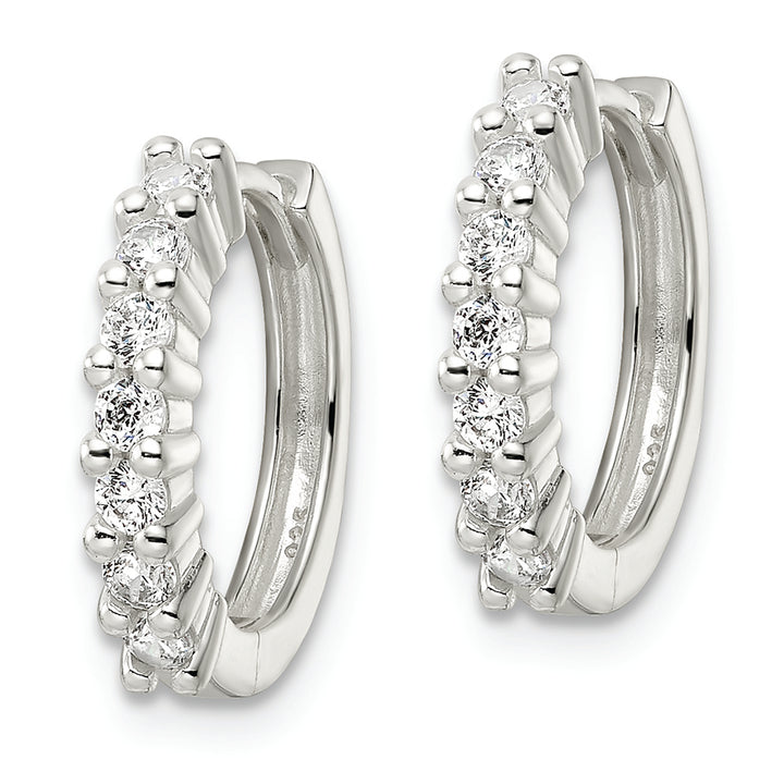 Sterling Silver Polished CZ Hinged Hoop Earrings Earrings