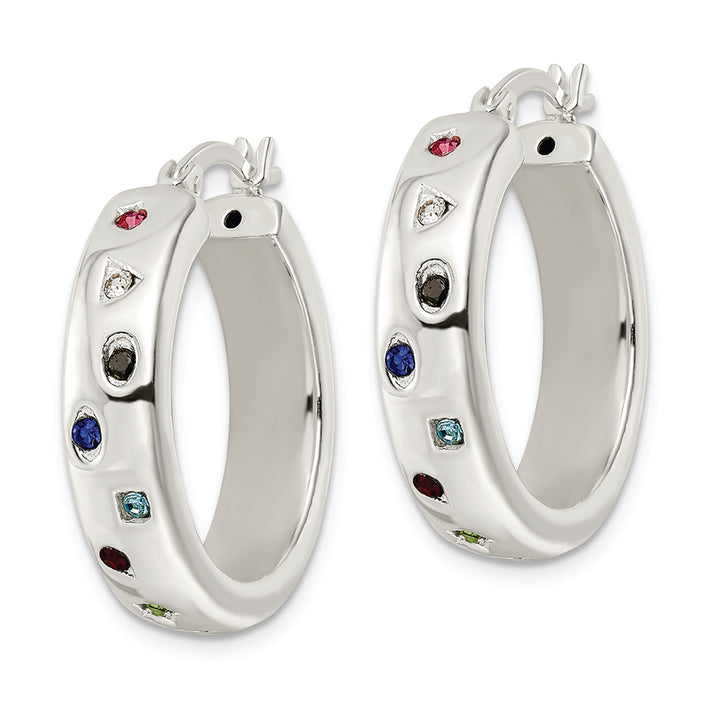 Sterling Silver Polished Multi-color CZ Circle Hoop Earrings Earrings