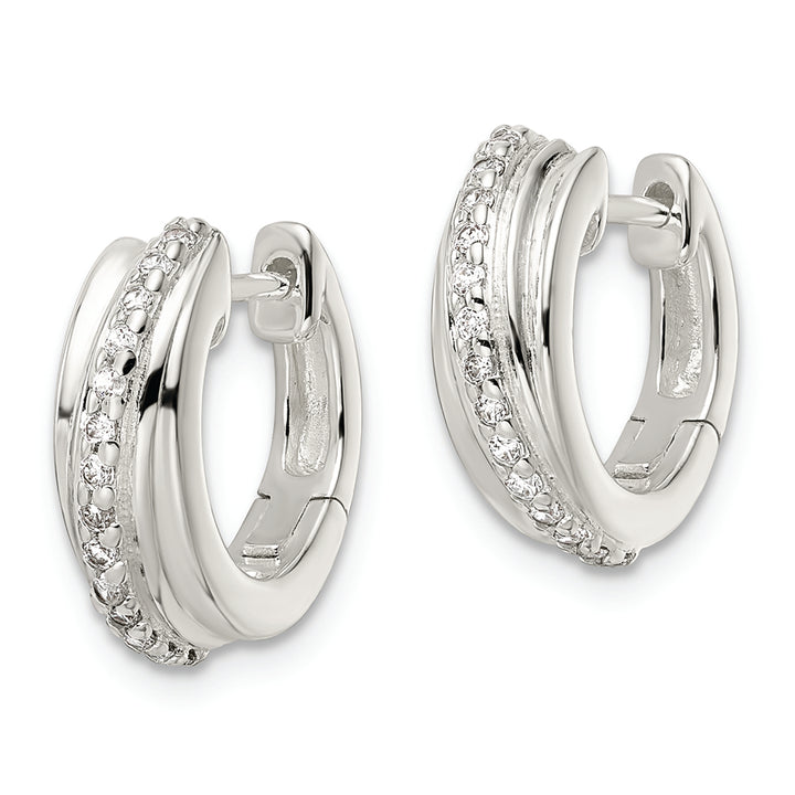 Sterling Silver Polished CZ Hinged Hoop Earrings Earrings