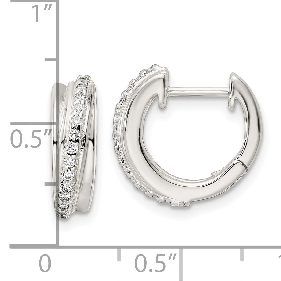 Sterling Silver Polished CZ Hinged Hoop Earrings Earrings