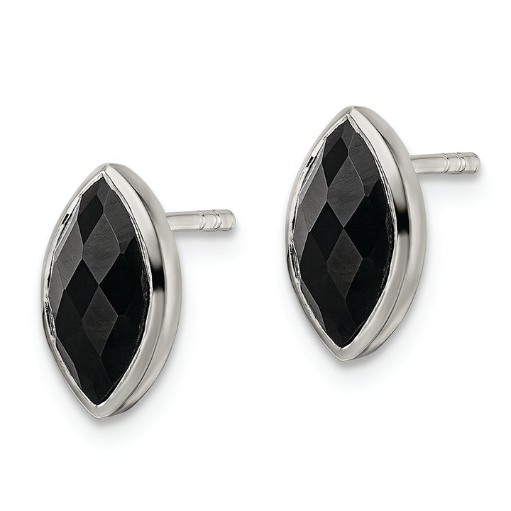 Sterling Silver Polished Marquise Onyx Post Earrings Earrings