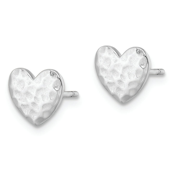 Sterling Silver Rhodium-plated Polished Hammered Heart Post Earrings Earrings