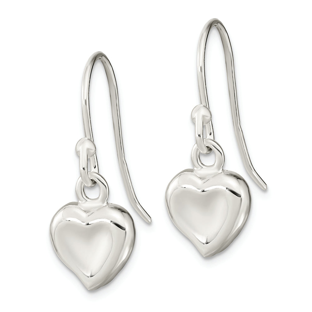 Sterling Silver Polished Heart Dangle Shephard Hook Earrings Earrings