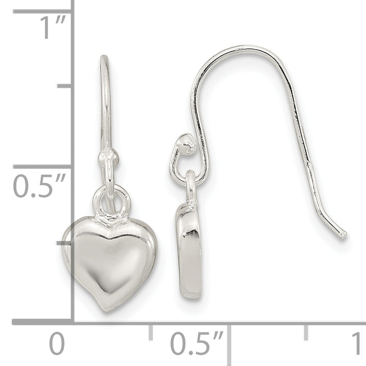 Sterling Silver Polished Heart Dangle Shephard Hook Earrings Earrings