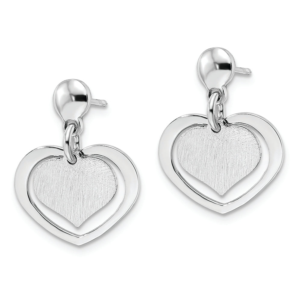 Sterling Silver Rhodium-plated Satin Heart in Heart Dangle Post Earrings Earrings