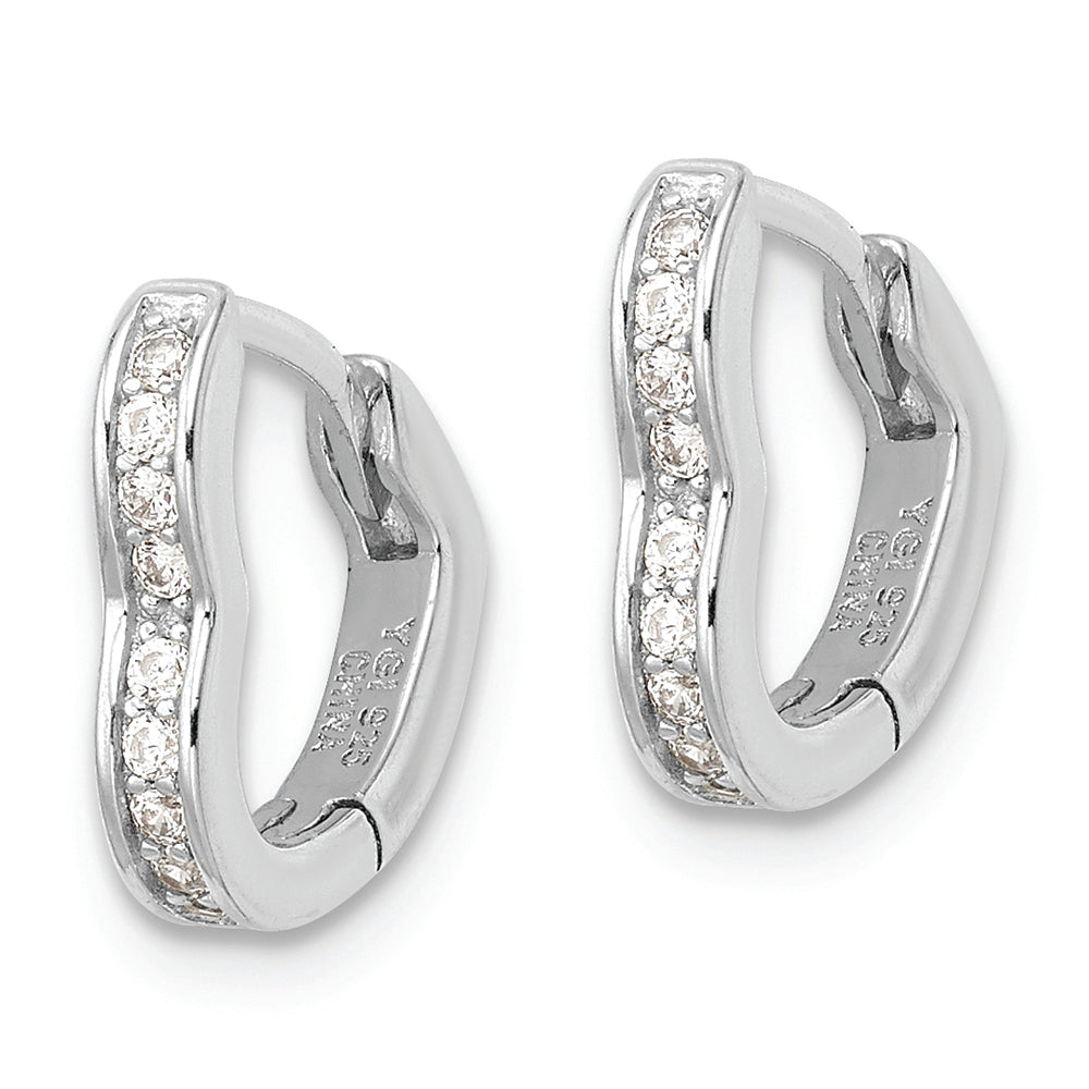 Sterling Silver Polished Rhodium-plated CZ Heart Shaped Hoop Earrings Earrings