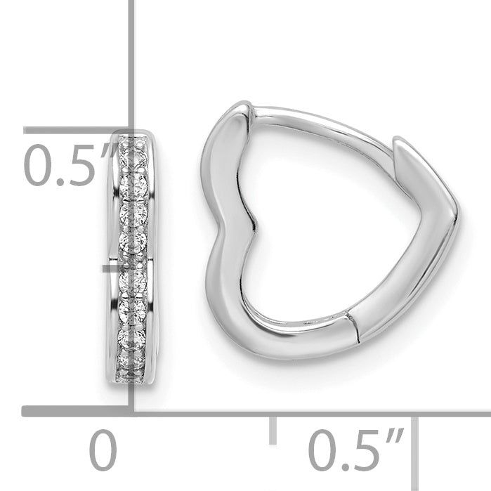 Sterling Silver Polished Rhodium-plated CZ Heart Shaped Hoop Earrings Earrings