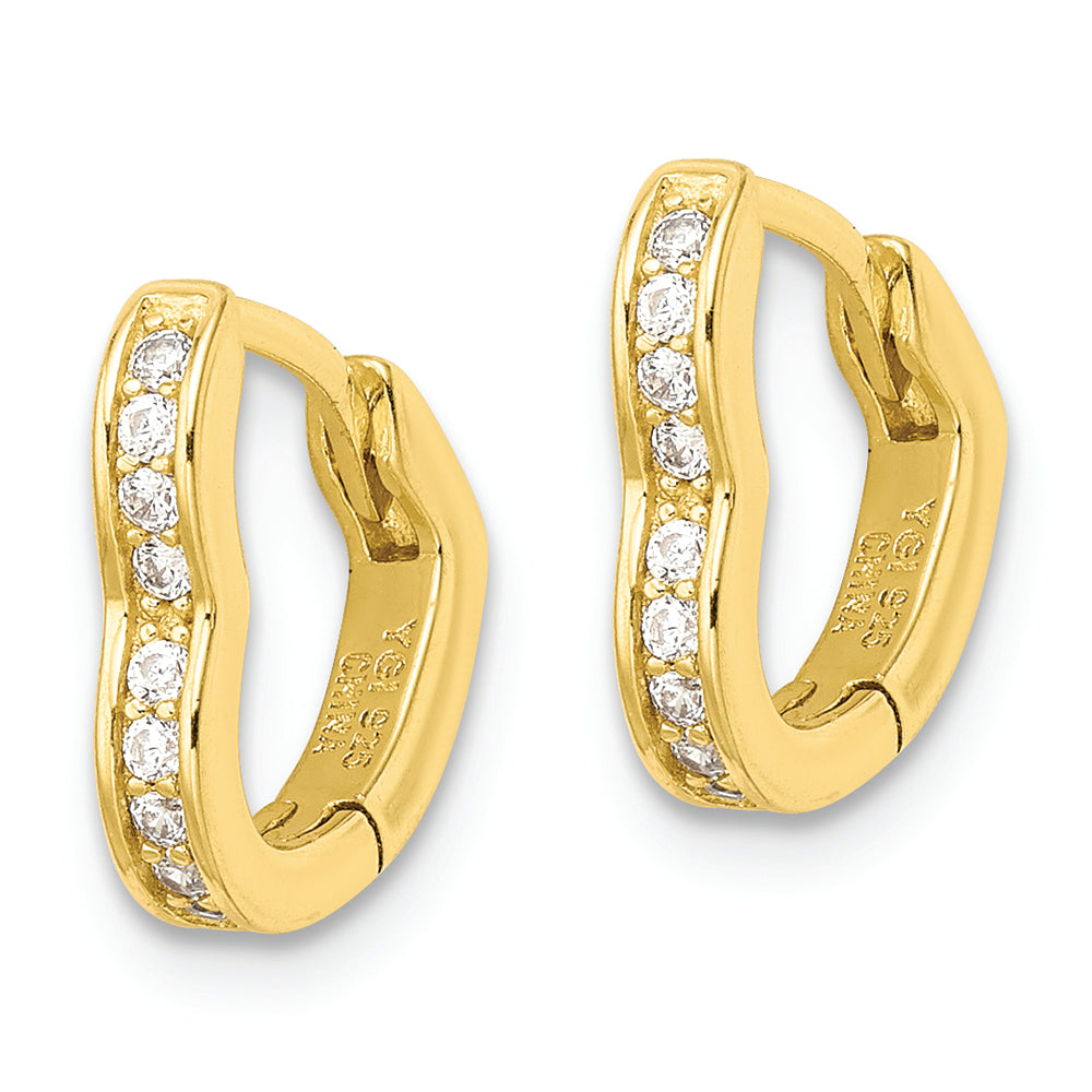 Sterling Silver Polished Gold-tone CZ Hinged Heart Shaped Hoop Earrings Earrings