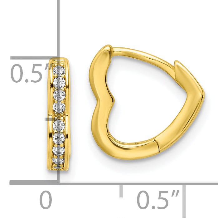 Sterling Silver Polished Gold-tone CZ Hinged Heart Shaped Hoop Earrings Earrings