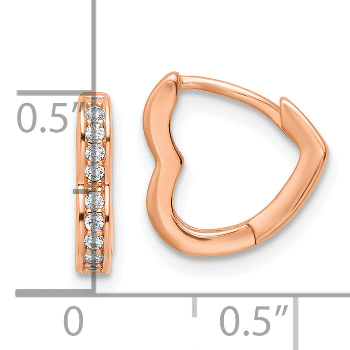 Sterling Silver Polished Rose-tone CZ Hinged Heart Shaped Hoop Earrings Earrings