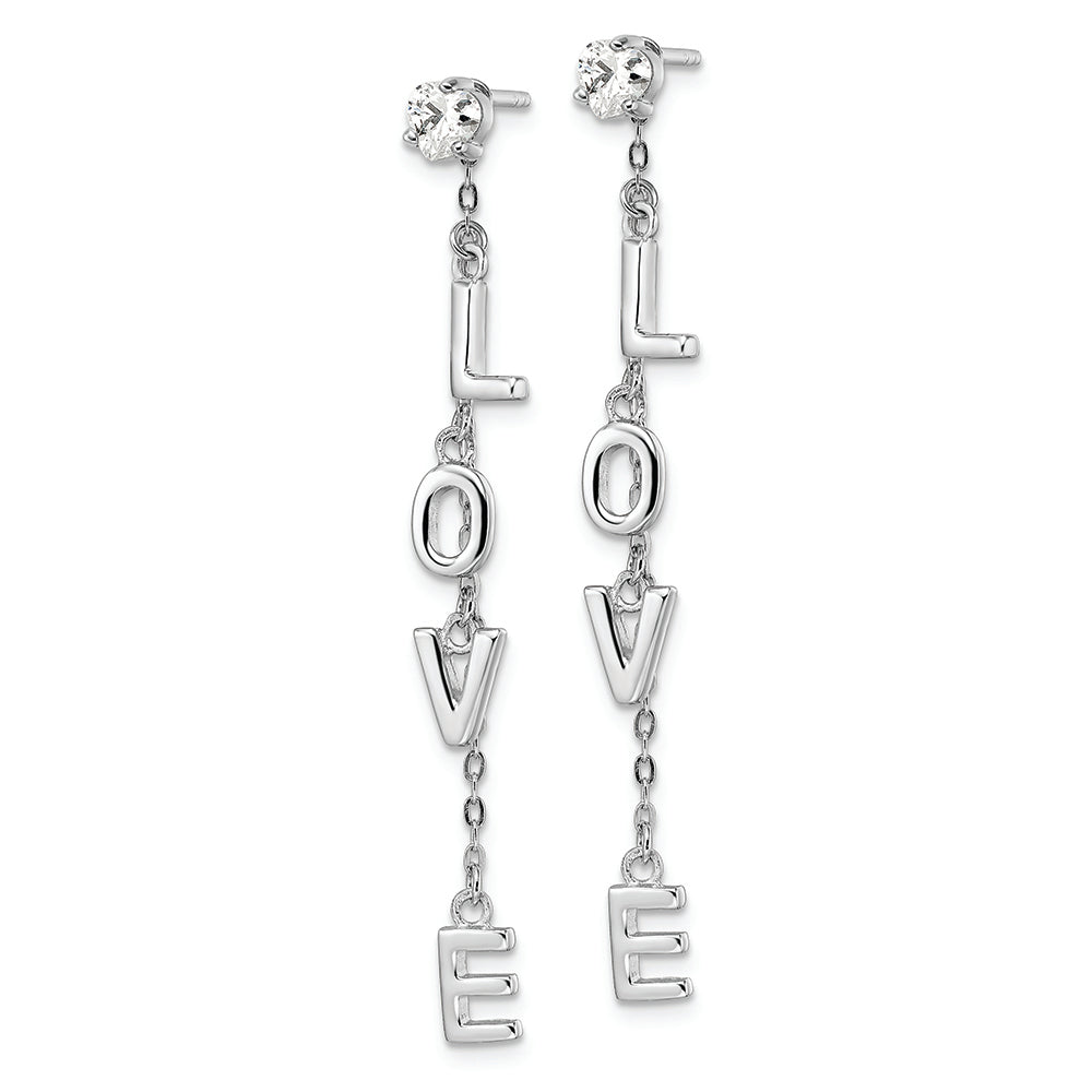 Sterling Silver Rhodium-plated Polished LOVE CZ Dangle Post Earrings Earrings