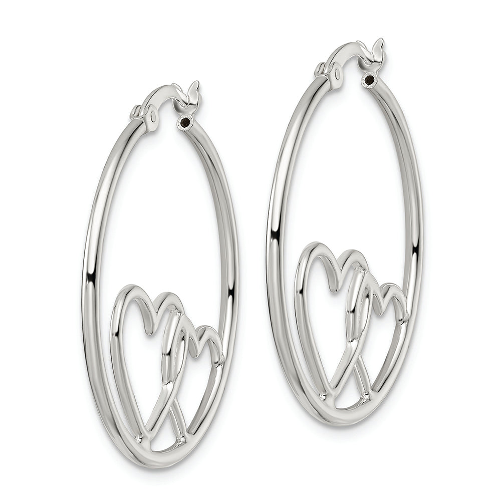 Sterling Silver Hearts Round 1.5x30mm Hoop Earrings Earrings