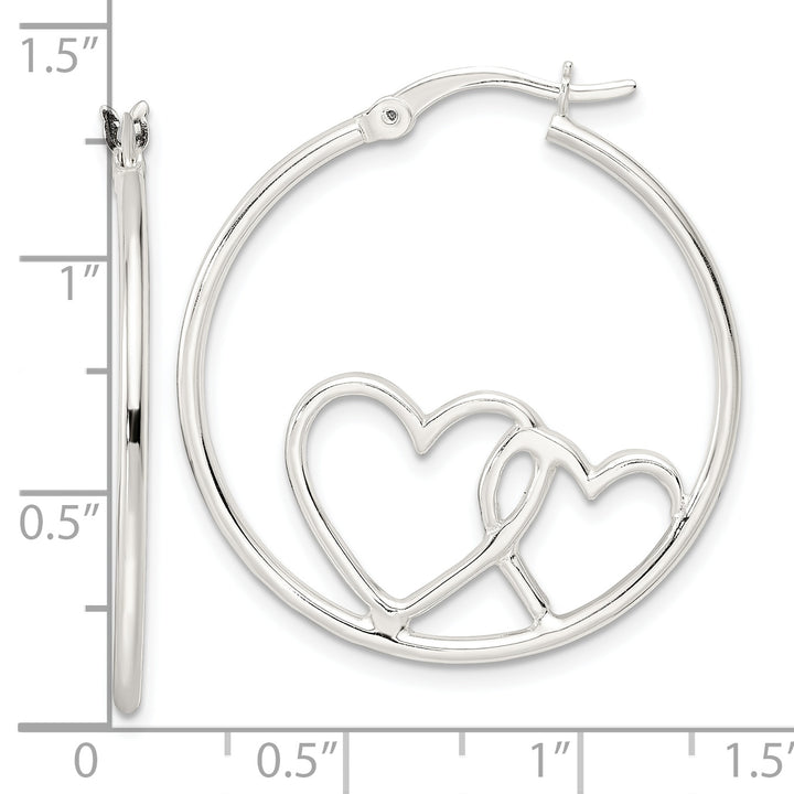 Sterling Silver Hearts Round 1.5x30mm Hoop Earrings Earrings