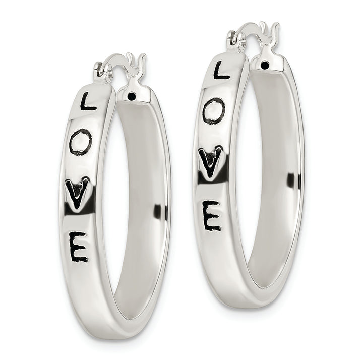 Sterling Silver Polished Black Enamel Love Circle Hoop Earrings Earrings