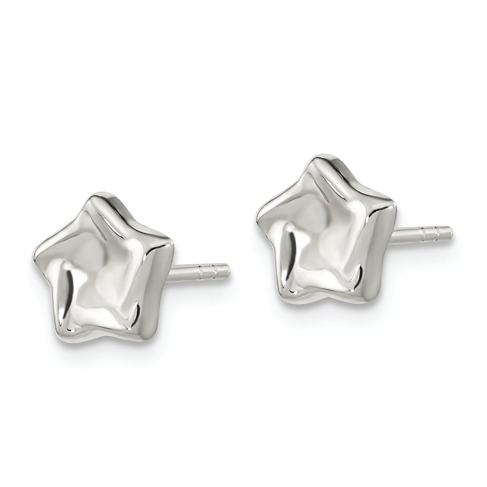 Sterling Silver Polished Wavy Puffed Star Post Earrings Earrings