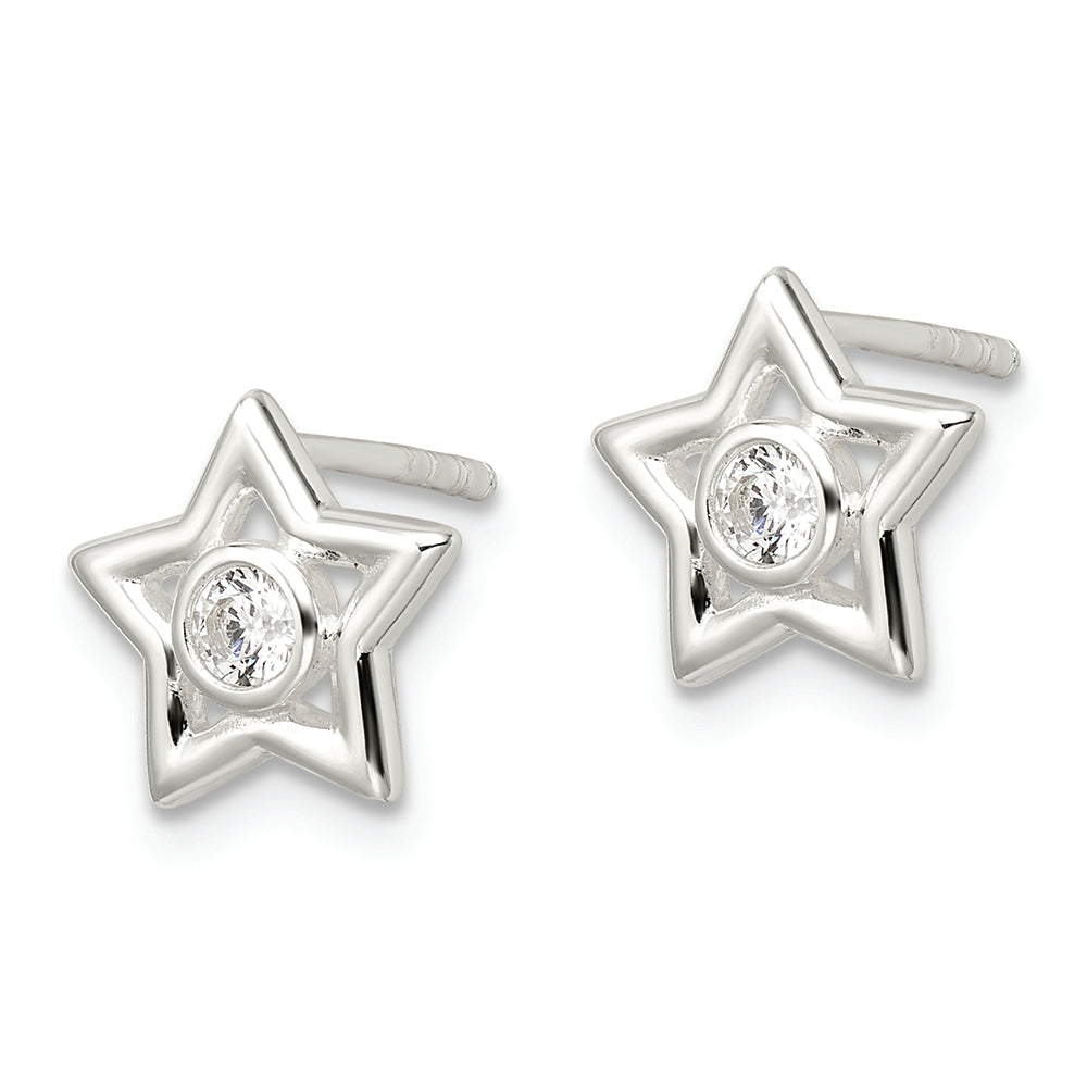 Sterling Silver Polished CZ Star Post Earrings Earrings