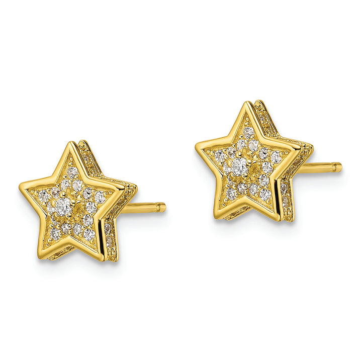 Sterling Silver Polished Gold-tone CZ Star Post Earrings Earrings