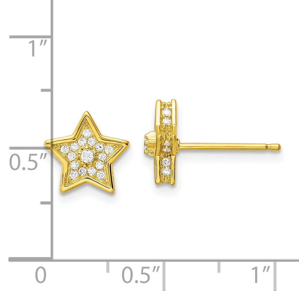 Sterling Silver Polished Gold-tone CZ Star Post Earrings Earrings